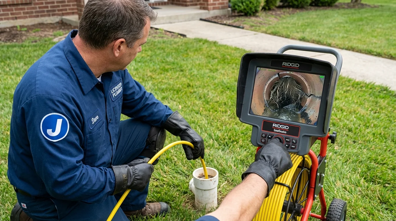 Sewer camera inspection being performed by Johns Plumbing LLC in Scottdale