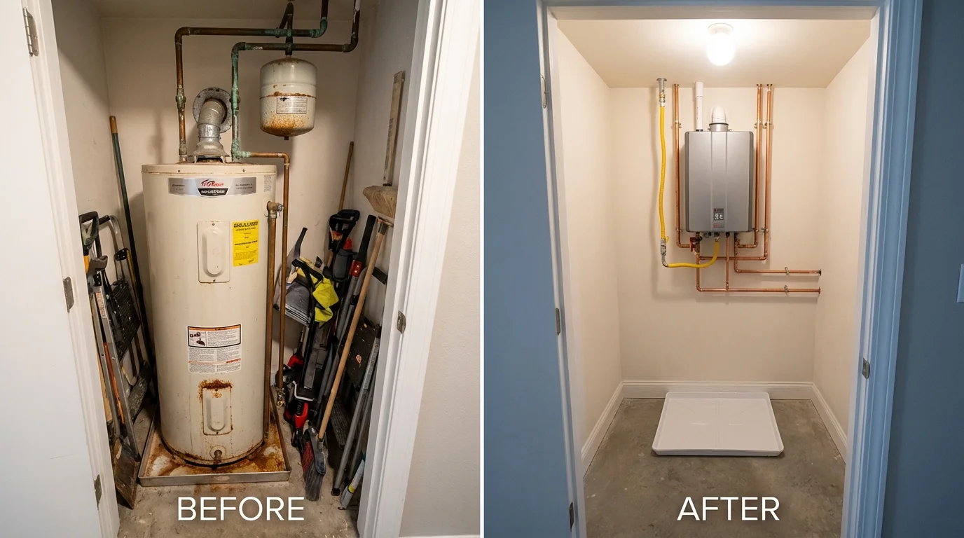 Tank water heater versus wall-mounted tankless unit comparison for Scottdale, PA homeowners