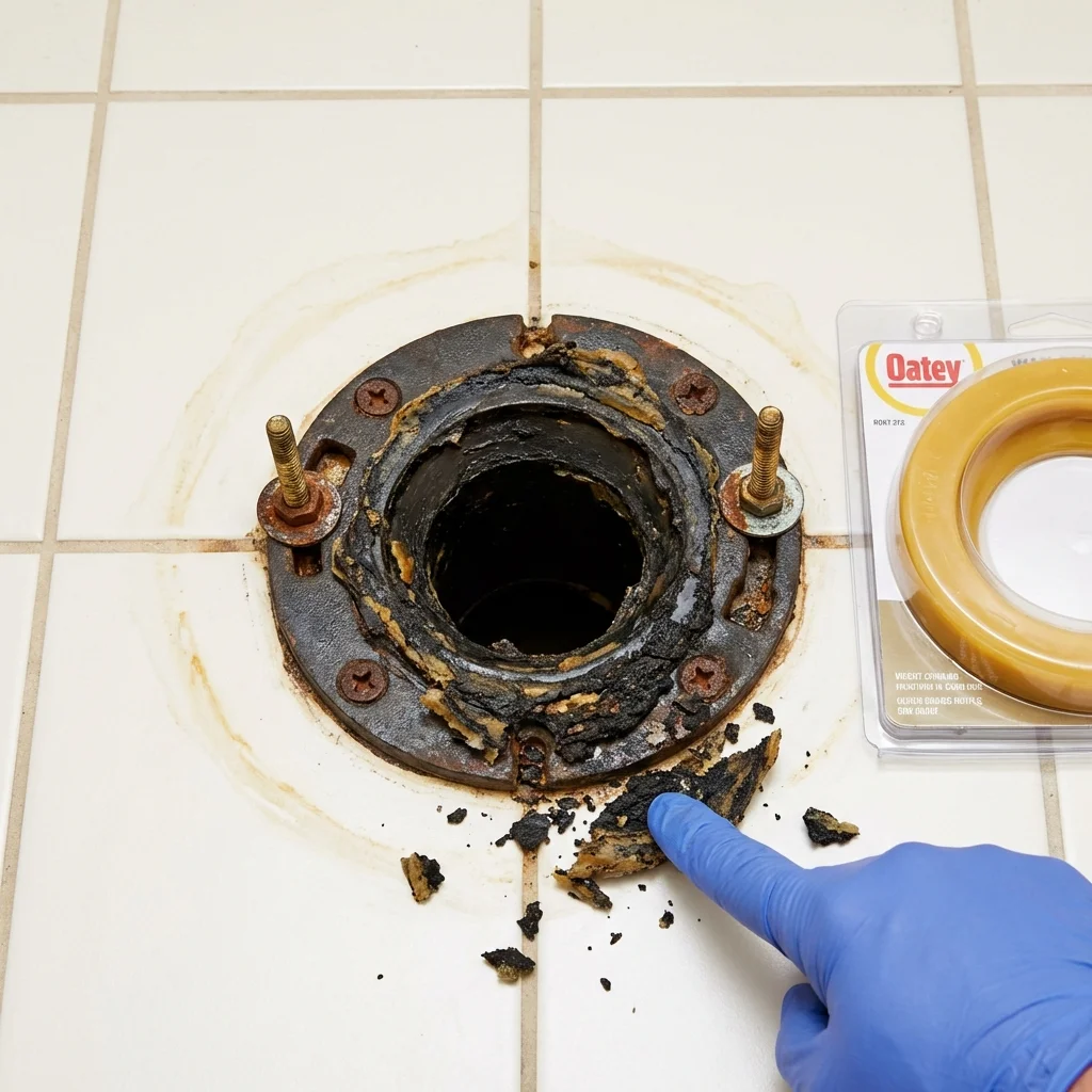 Failed wax ring showing water seepage at the base of a toilet in a Scottdale, PA home