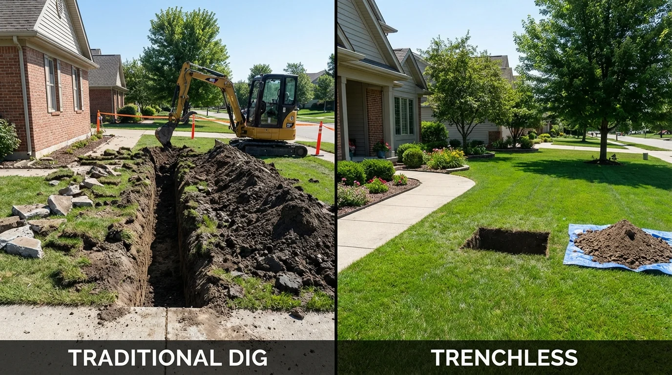 Trenchless sewer repair with minimal yard damage versus traditional excavation in Scottdale, PA